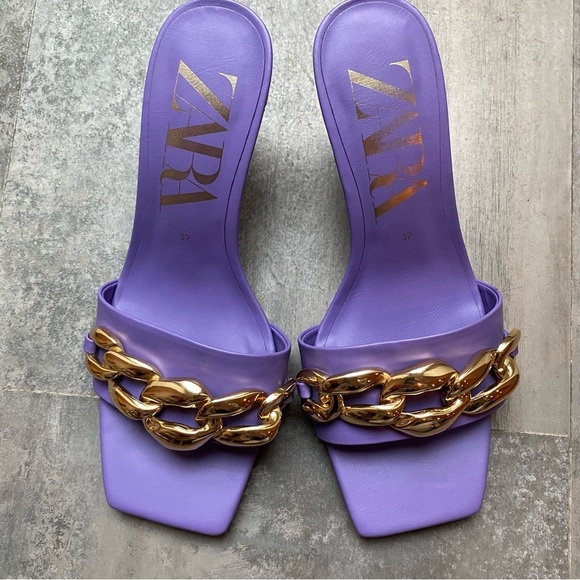 Zara heeled‎ sandal with chain Lilac Size 6.5 - Picture 4 of 8